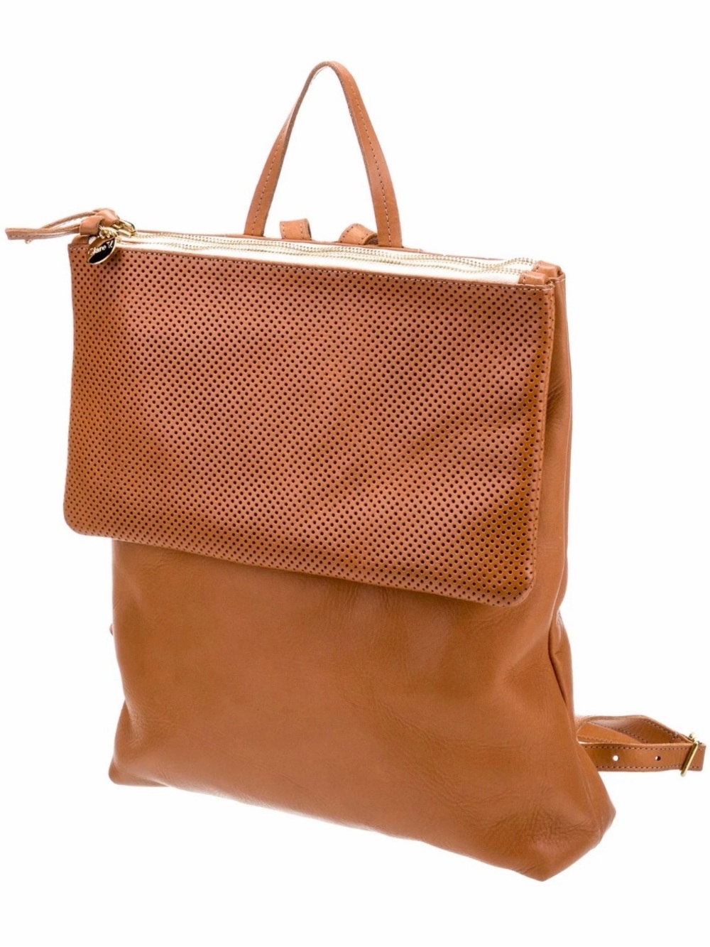 Clare V. Tan Perforated Leather Backpack Tote - Women's Convertible Bag - Picture 10 of 10